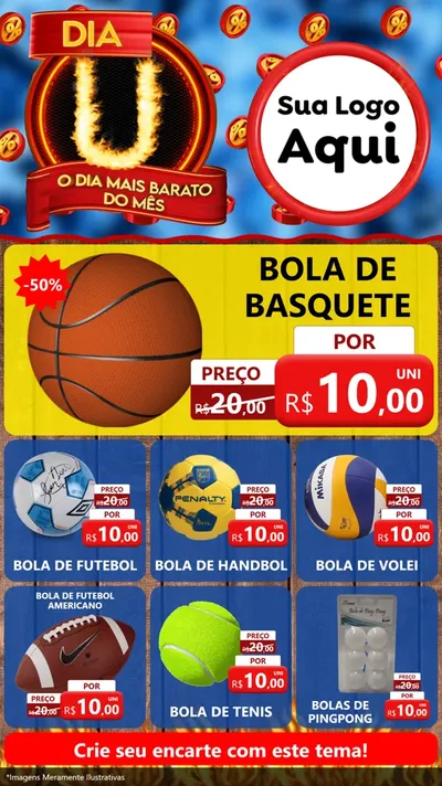 Modelo de Rede Social para Stories com o tema Dia U - O Dia Mais Barato Do Mês para Artigos Esportivos