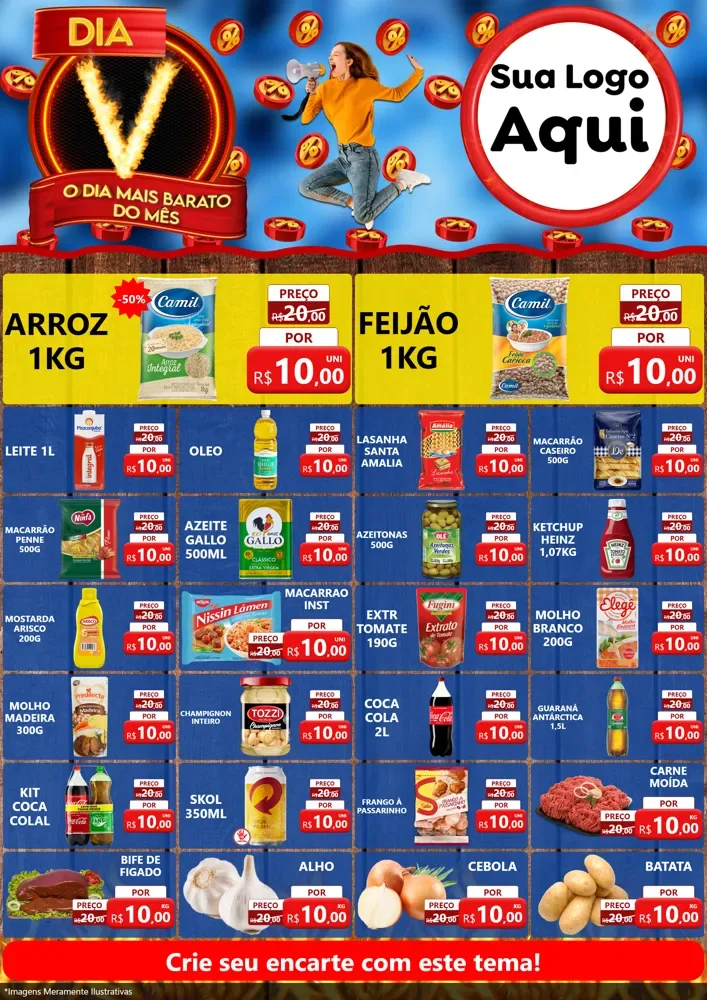 Modelo de Encarte para Encarte A4 Vertical com o tema Dia V - O Dia Mais Barato Do Mês para Supermercado