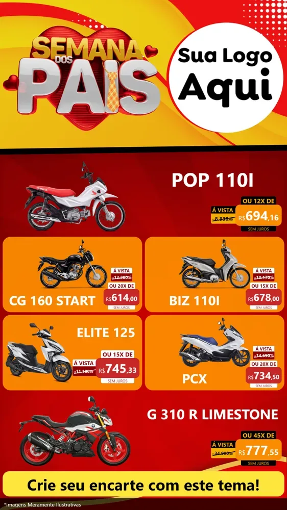 Modelo de TV para TV Vertical com o tema Semana Dos Pais para Concessionaria de Motos