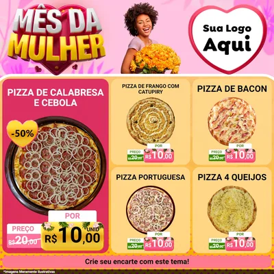 Modelo de Rede Social para Feed Facebook com o tema Mês da Mulher para Pizzaria