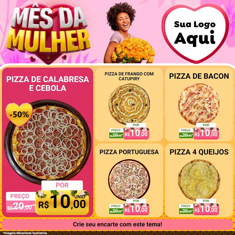 Modelo de Rede Social para Feed Facebook com o tema Mês da Mulher para Pizzaria
