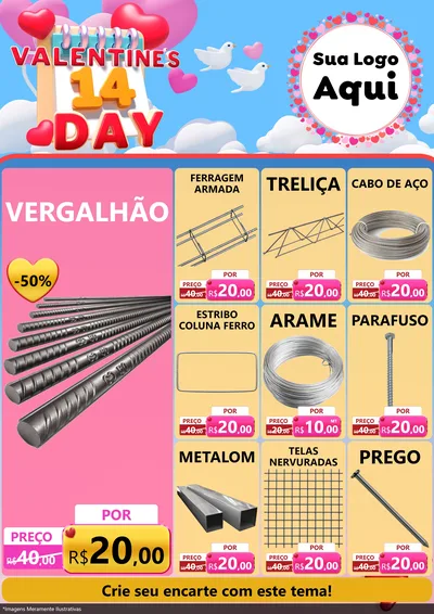 Modelo de Encarte para Encarte A4 Vertical com o tema Valentine's Day para Ferragens