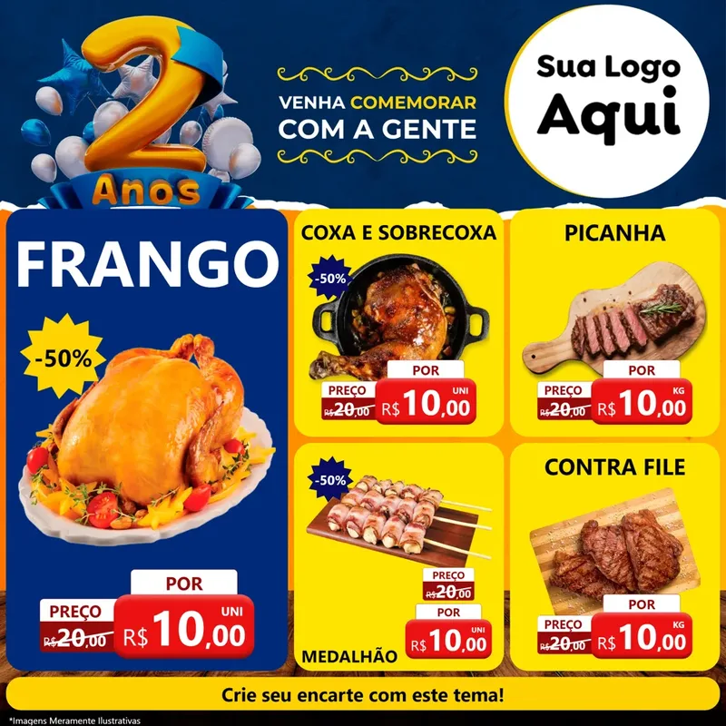 Modelo de Rede Social para Feed Facebook com o tema Aniversário de 2 anos para Assados