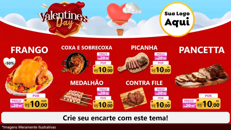 Modelo de TV para TV Horizontal com o tema Valentine's Day para Assados