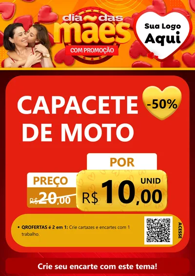 Modelo de Cartaz para Cartaz A4 Vertical com o tema Dia das Mães com Promoção para Moto peças