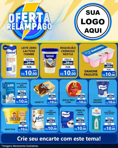 Modelo de Rede Social para Feed Instagram com o tema Oferta Relâmpago para Frios e Laticínios