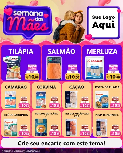 Modelo de Rede Social para Feed Instagram com o tema Semana das Mães para Peixaria