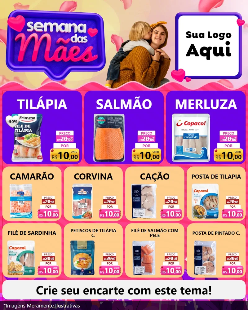 Modelo de Rede Social para Feed Instagram com o tema Semana das Mães para Peixaria
