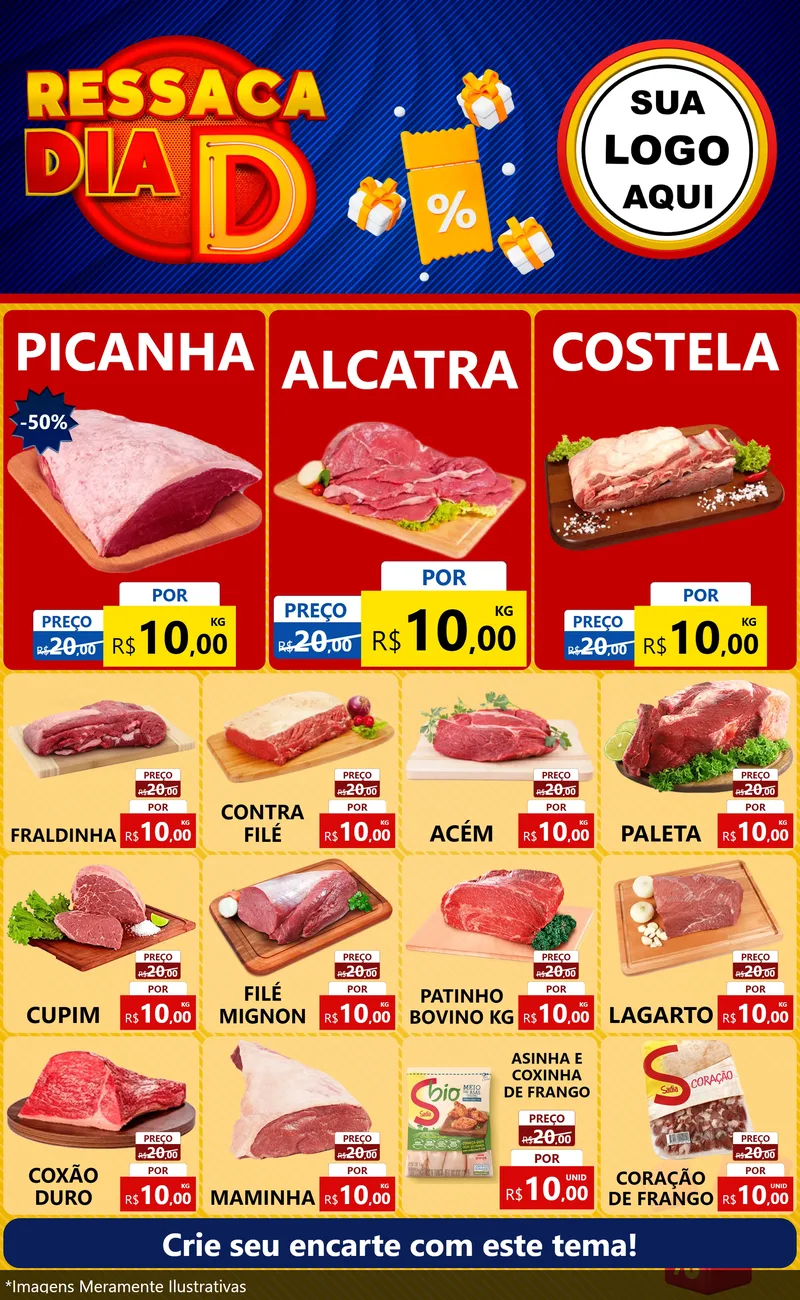 Modelo de Encarte para Encarte Grande com o tema Ressaca Dia D para Açougue