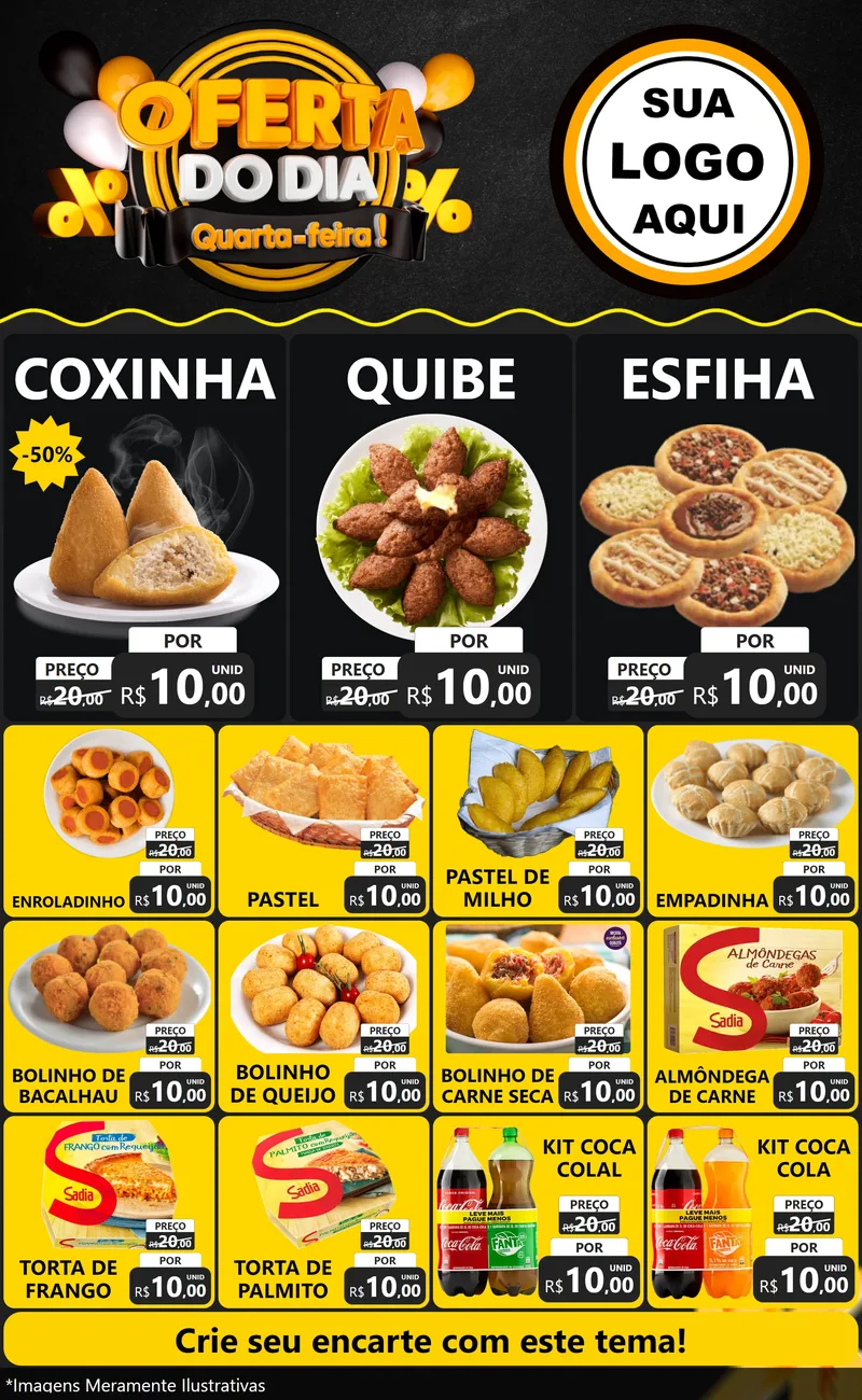 Modelo de Encarte para Encarte Grande com o tema Oferta do Dia - Quarta Feira! para Salgadaria