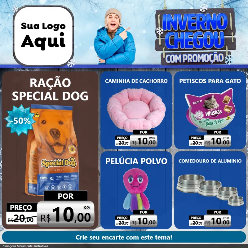 Modelo de Rede Social para Feed Facebook com o tema Inverno Chegou Com Promoção para Pet Shop