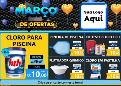 Modelo de Encarte para Encarte A4 Horizontal com o tema Março de Ofertas para Produtos para Piscina