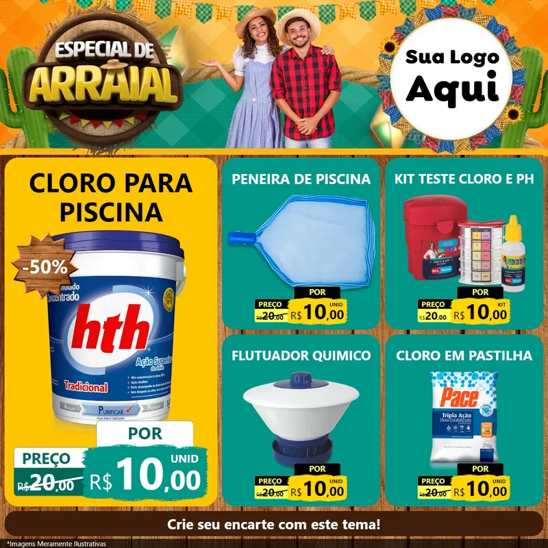Modelo de Rede Social para Feed Facebook com o tema Especial De Arraial para Produtos para Piscina
