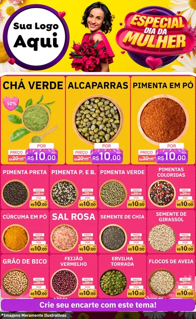 Modelo de Encarte para Encarte Grande com o tema Especial Dia da Mulher para Produtos Naturais