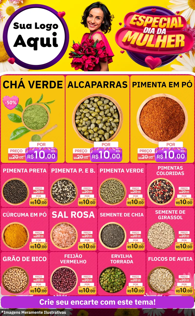 Modelo de Encarte para Encarte Grande com o tema Especial Dia da Mulher para Produtos Naturais
