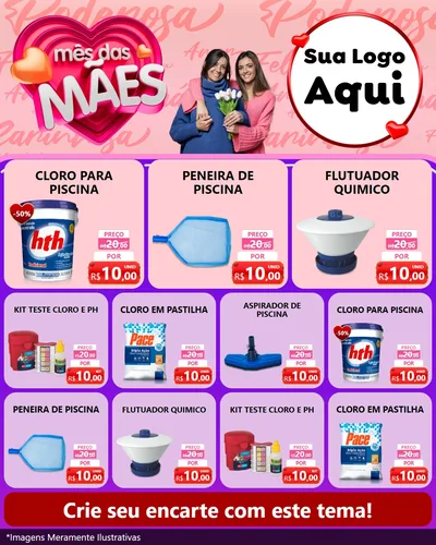 Modelo de Rede Social para Feed Instagram com o tema Mês Das Mães para Produtos para Piscina