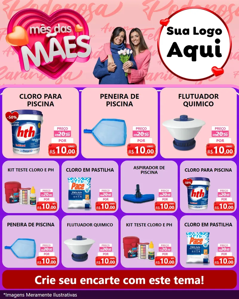 Modelo de Rede Social para Feed Instagram com o tema Mês Das Mães para Produtos para Piscina