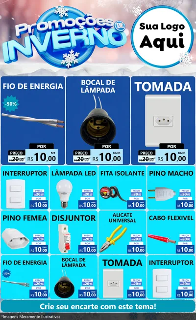 Modelo de Encarte para Encarte Grande com o tema Promoções de Inverno para Materiais Elétricos