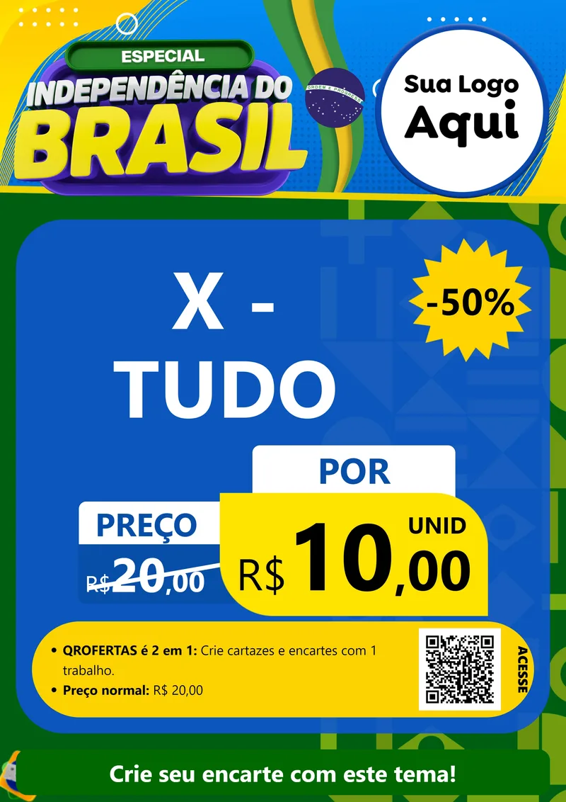 Modelo de Cartaz para Cartaz A4 Vertical com o tema Especial Independência do Brasil para Hamburgueria