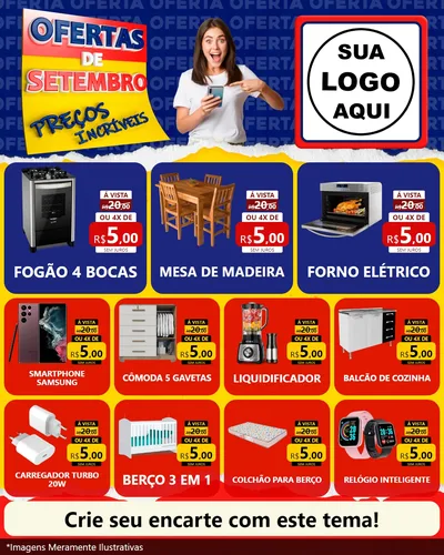 Modelo de Rede Social para Feed Instagram com o tema Ofertas de Setembro - Preços Incríveis para Móveis e Eletro