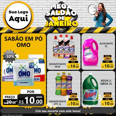 Modelo de Rede Social para Feed Facebook com o tema Mega Saldão de Janeiro para Produtos de Limpeza