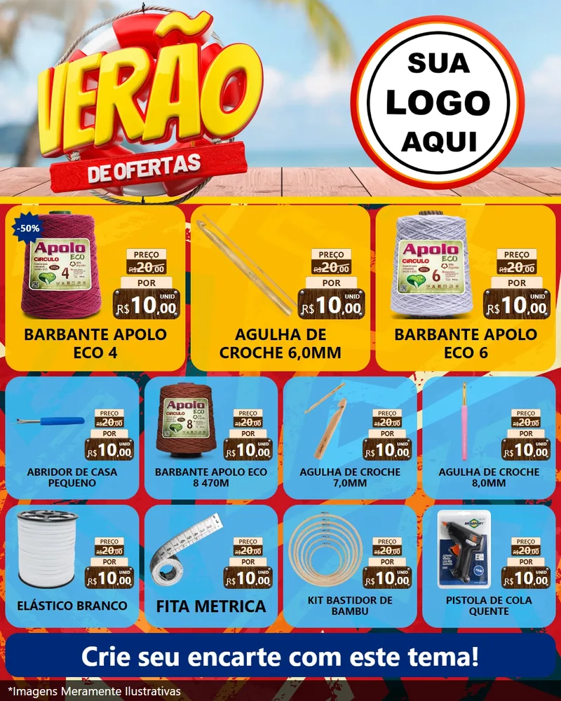Modelo de Rede Social para Feed Instagram com o tema Verão de Ofertas para Armarinho e Aviamentos