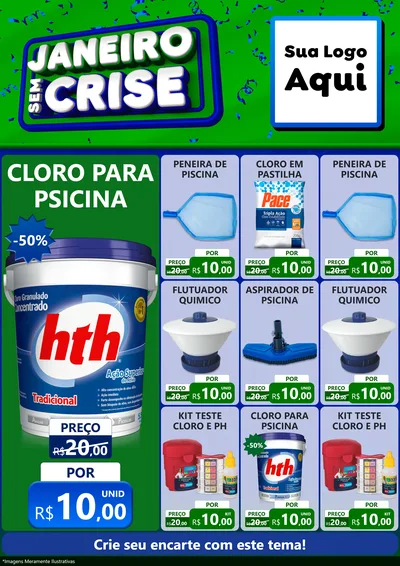 Modelo de Encarte para Encarte A4 Vertical com o tema Janeiro Sem Crise para Produtos para Piscina