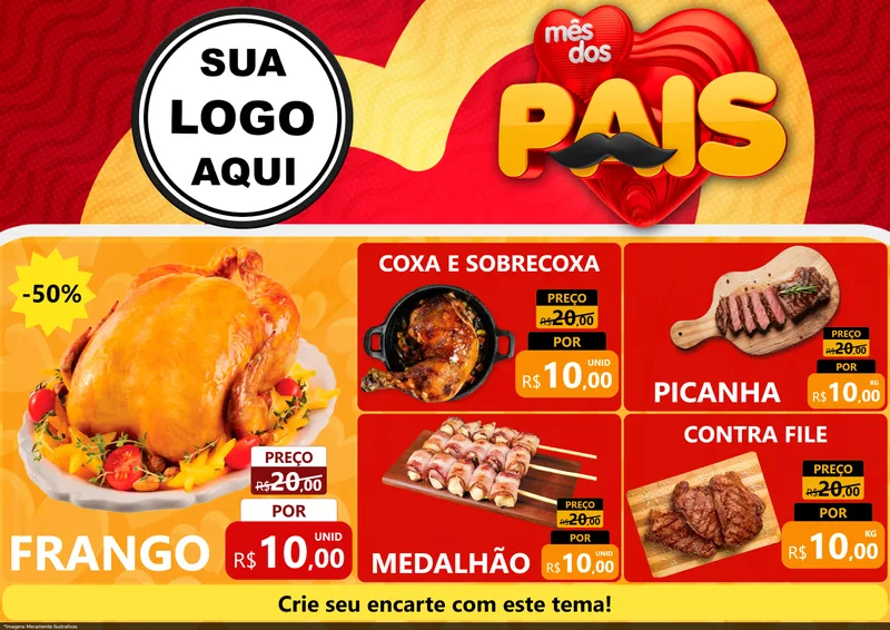 Modelo de Encarte para Encarte A4 Horizontal com o tema Mês Dos Pais para Assados