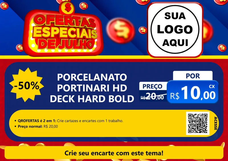 Modelo de Cartaz para Cartaz A4 Horizontal com o tema Ofertas Especiais de Julho para Pisos e revestimentos