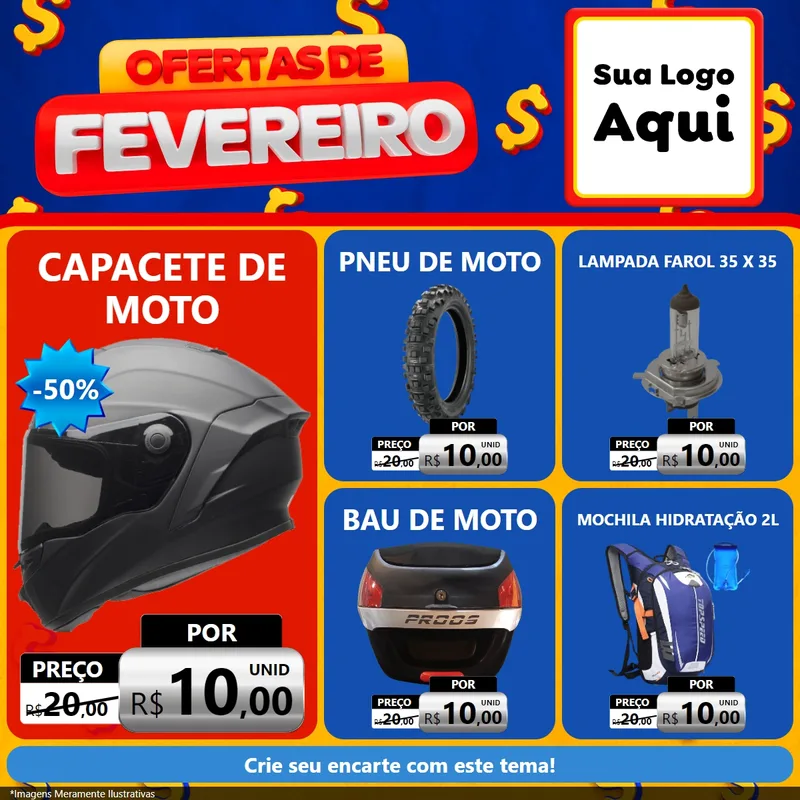 Modelo de Rede Social para Feed Facebook com o tema Ofertas de Fevereiro para Moto peças