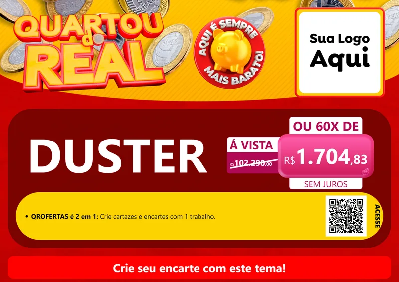 Modelo de Cartaz para Cartaz A4 Horizontal com o tema Quartou do Real para Concessionaria de Carros