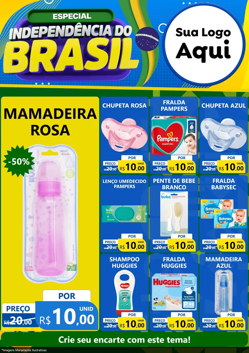 Modelo de Encarte para Encarte A4 Vertical com o tema Especial Independência do Brasil para Bebês