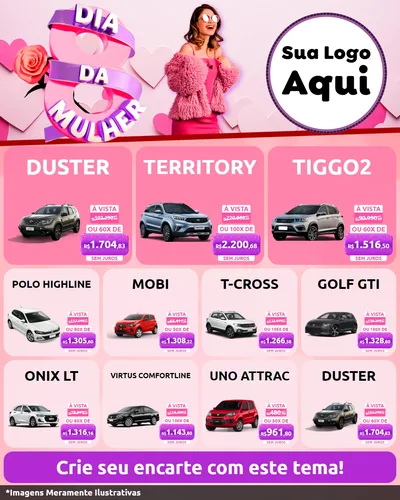 Modelo de Rede Social para Feed Instagram com o tema Dia da Mulher para Concessionaria de Carros