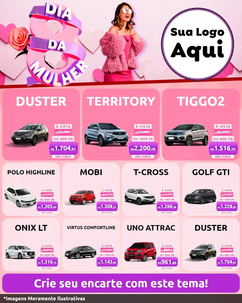 Modelo de Rede Social para Feed Instagram com o tema Dia da Mulher para Concessionaria de Carros