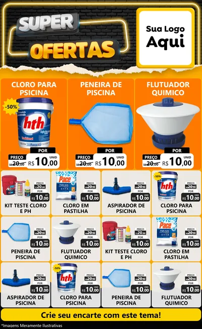Modelo de Encarte para Encarte Grande com o tema Super Ofertas para Produtos para Piscina