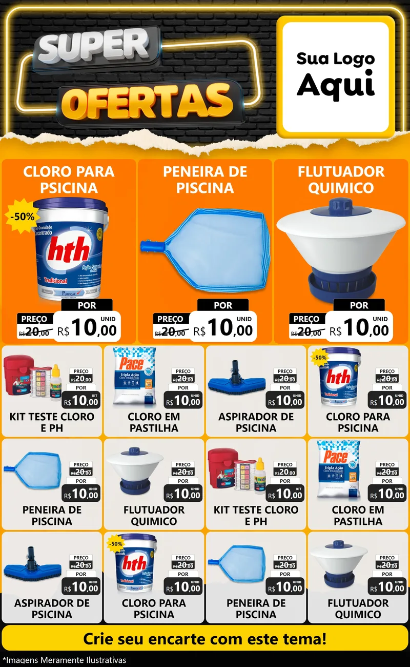 Modelo de Encarte para Encarte Grande com o tema Super Ofertas para Produtos para Piscina
