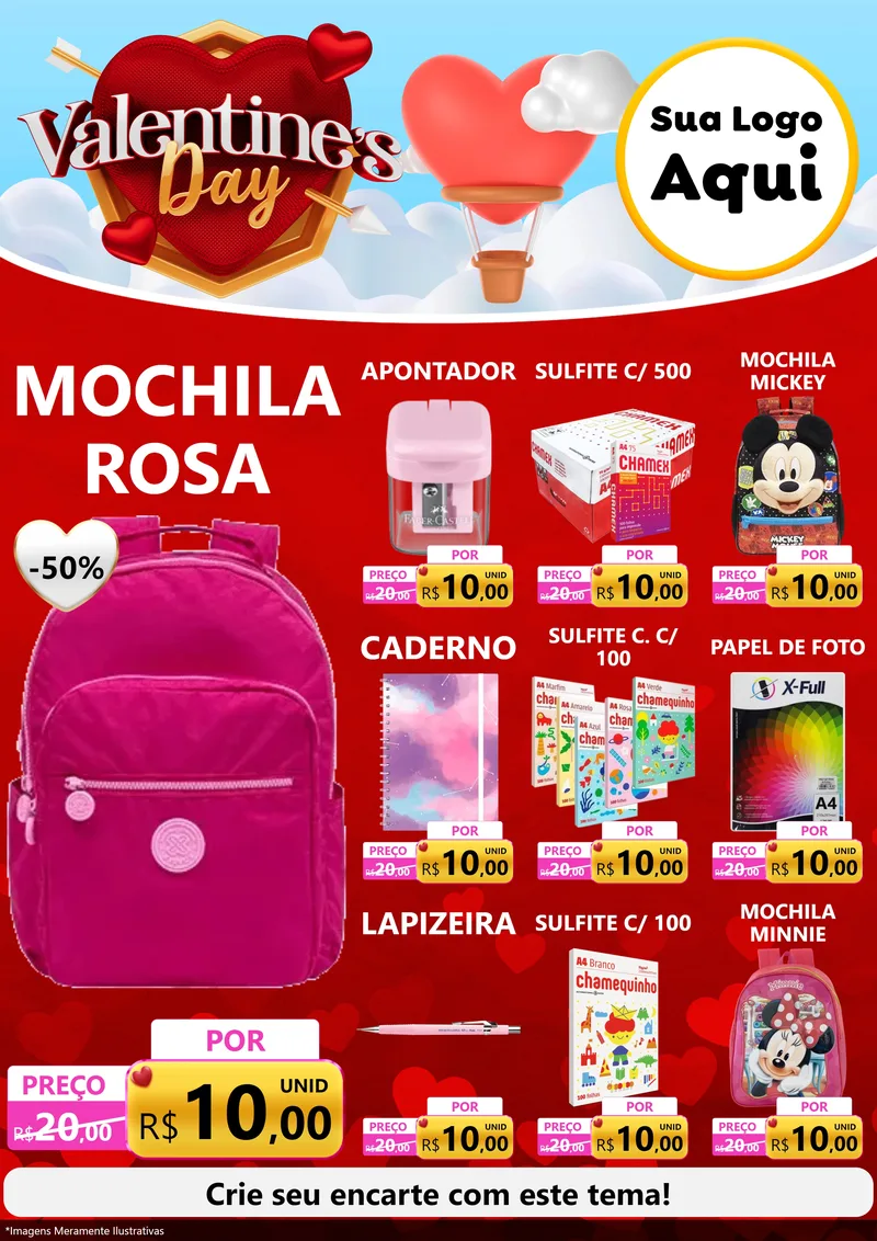 Modelo de Encarte para Encarte A4 Vertical com o tema Valentine's Day para Papelaria