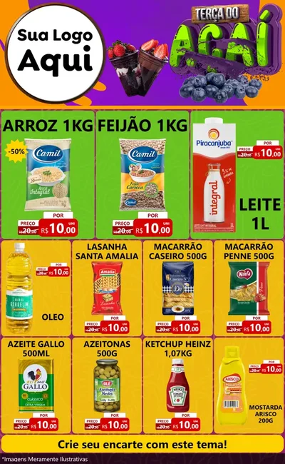 Modelo de Encarte para Encarte Grande com o tema Terça do Açaí para Supermercado