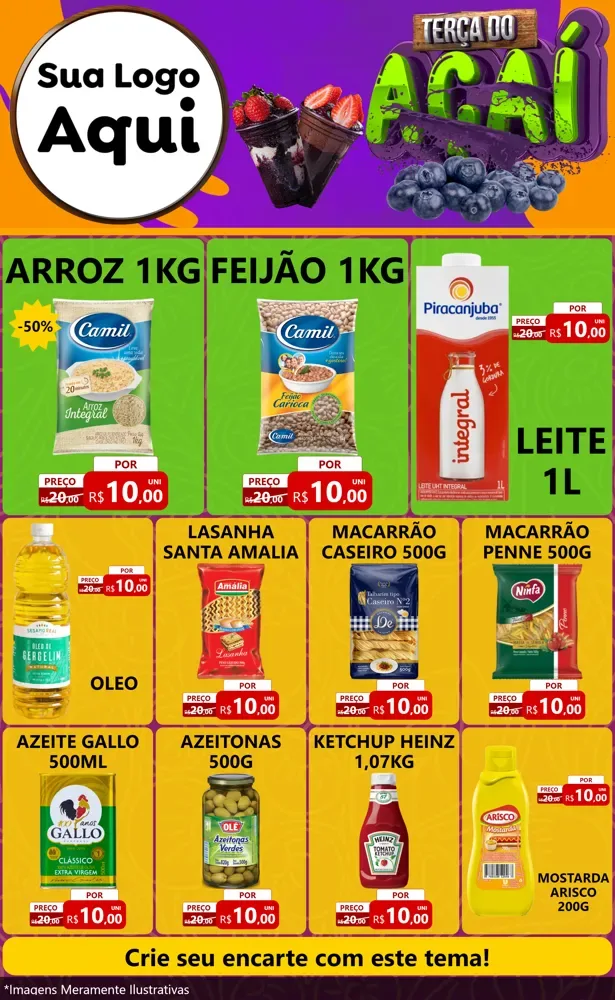 Modelo de Encarte para Encarte Grande com o tema Terça do Açaí para Supermercado
