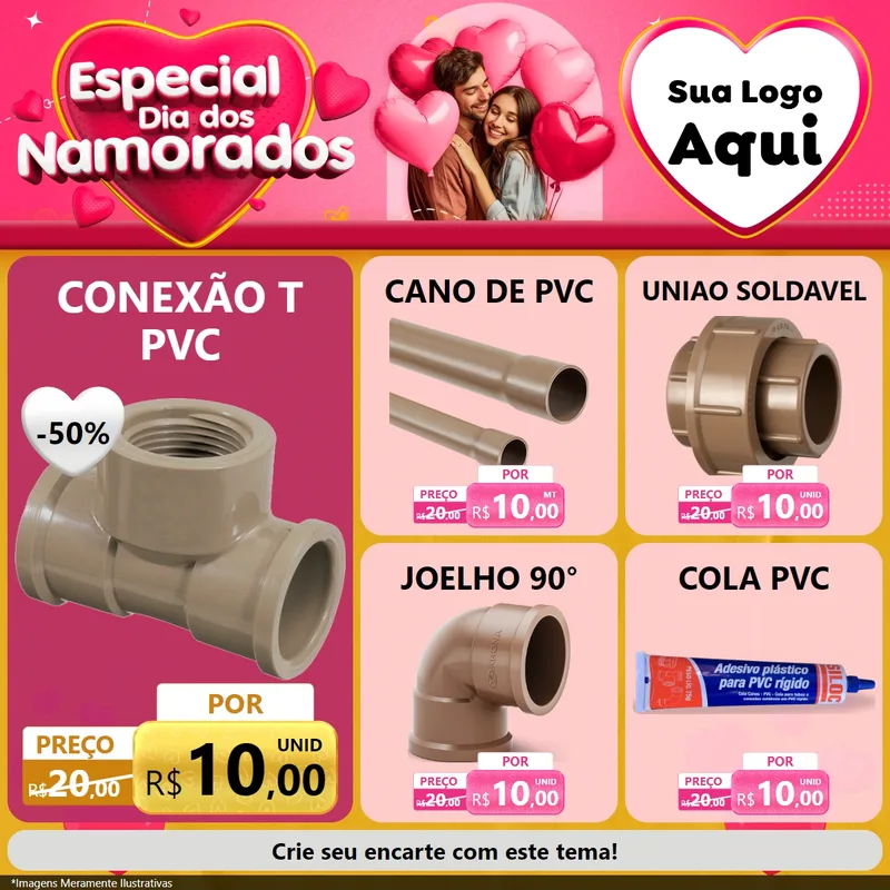 Modelo de Rede Social para Feed Facebook com o tema Especial Dia dos Namorados para Tubos e conexões