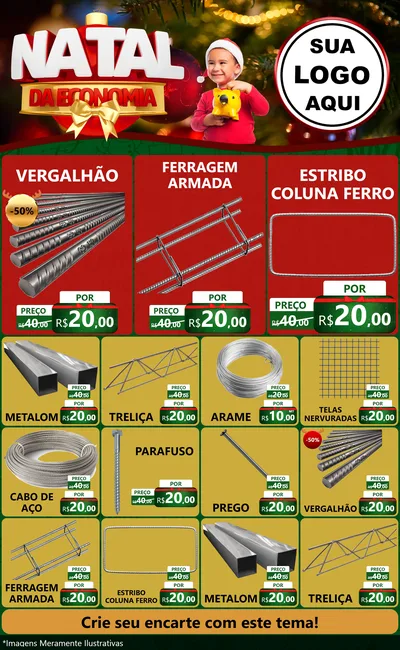 Modelo de Encarte para Encarte Grande com o tema Natal da Economia para Ferragens