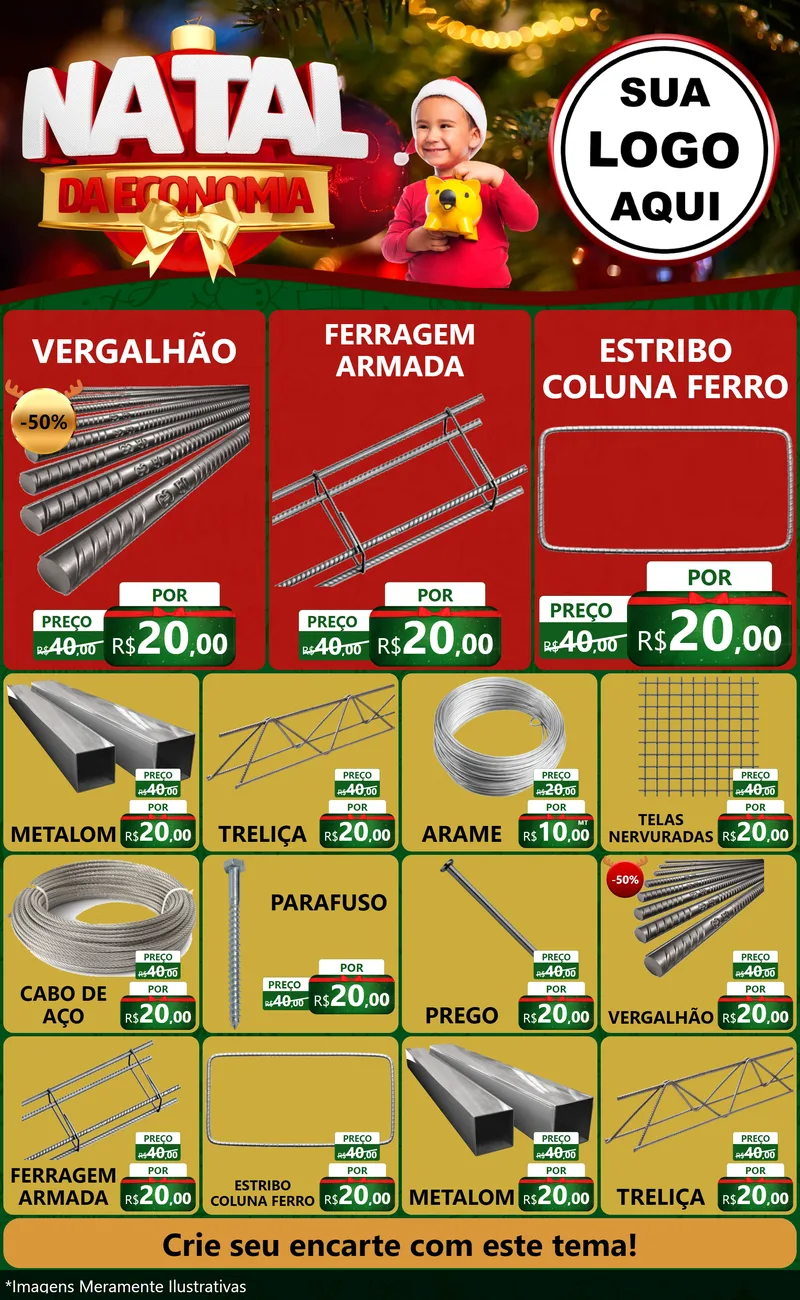 Modelo de Encarte para Encarte Grande com o tema Natal da Economia para Ferragens