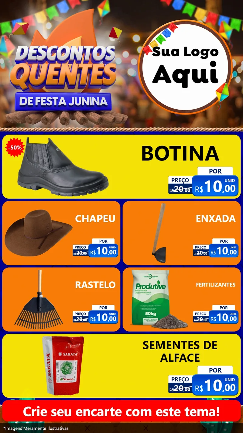 Modelo de TV para TV Vertical com o tema Descontos Quentes de Festa Junina para Agropecuária