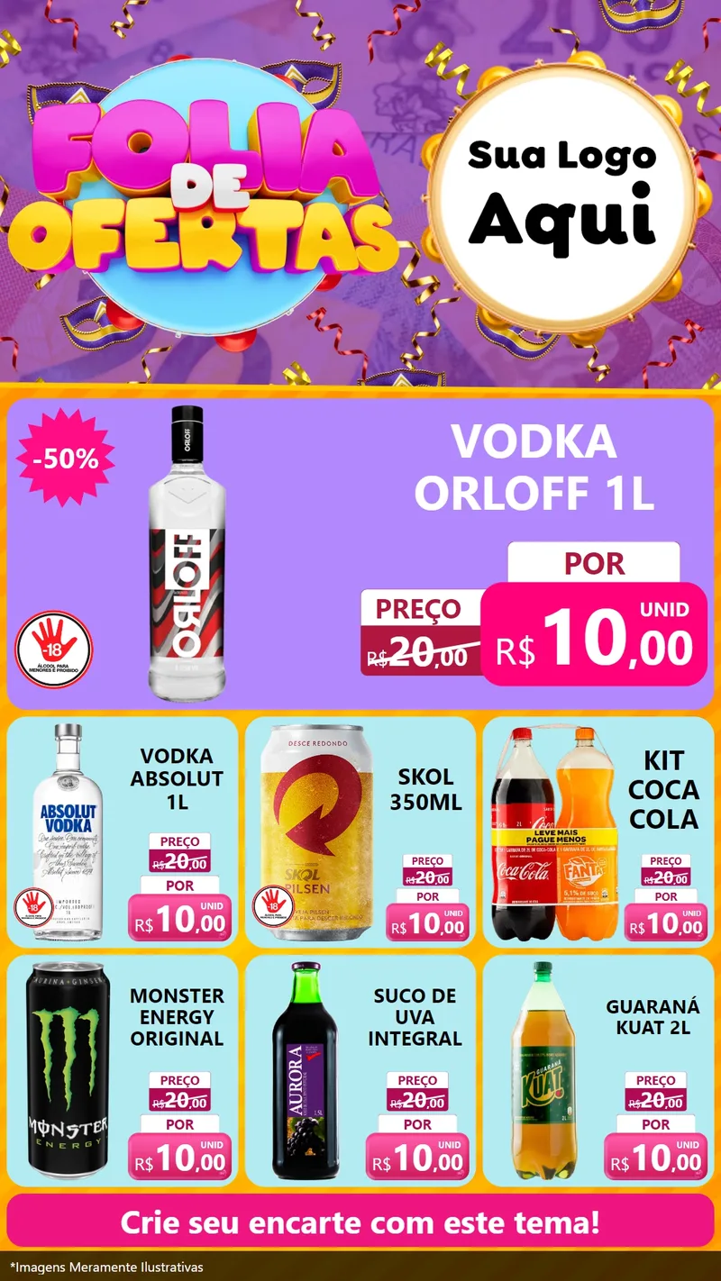 Modelo de Rede Social para Stories com o tema Folia de Ofertas para Distribuidora de bebidas