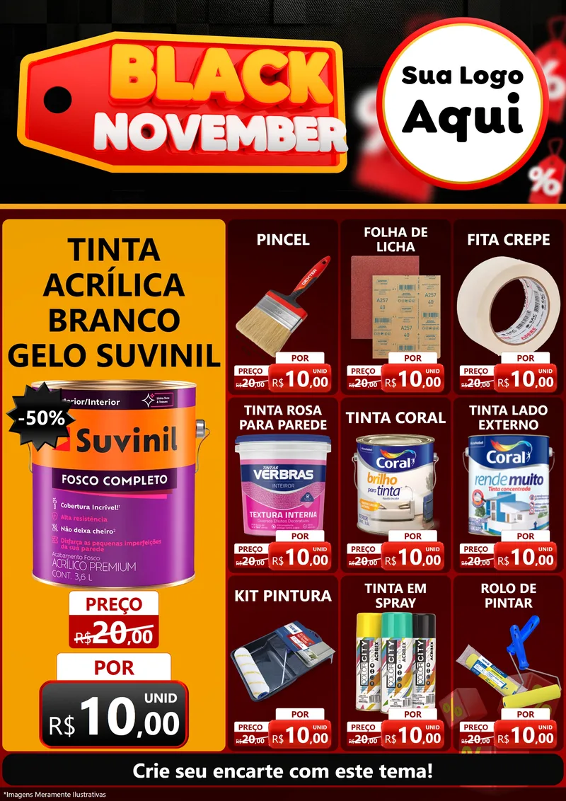 Modelo de Encarte para Encarte A4 Vertical com o tema Black November para Tintas e Ferramentas