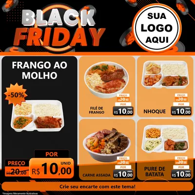 Modelo de Rede Social para Feed Facebook com o tema Black Friday para Restaurante
