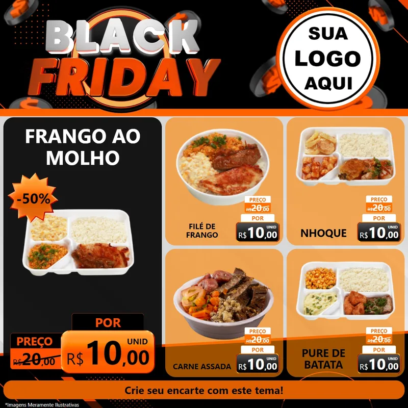 Modelo de Rede Social para Feed Facebook com o tema Black Friday para Restaurante