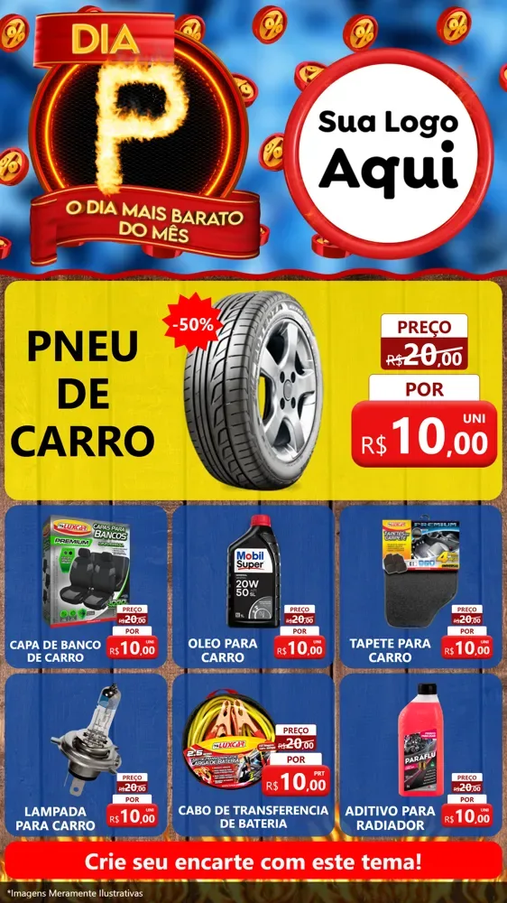 Modelo de Rede Social para Stories com o tema Dia P - O Dia Mais Barato Do Mês para Auto peças