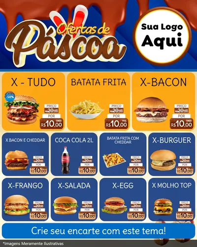 Modelo de Rede Social para Feed Instagram com o tema Ofertas de Páscoa para Hamburgueria