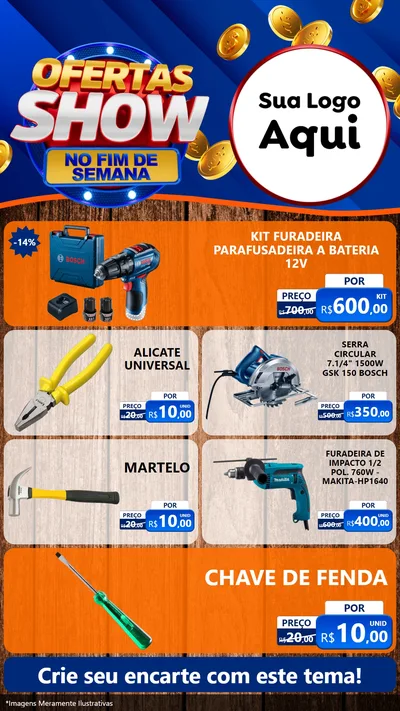Modelo de TV para TV Vertical com o tema Ofertas Show No Fim De Semana para Maquinas e Ferramentas
